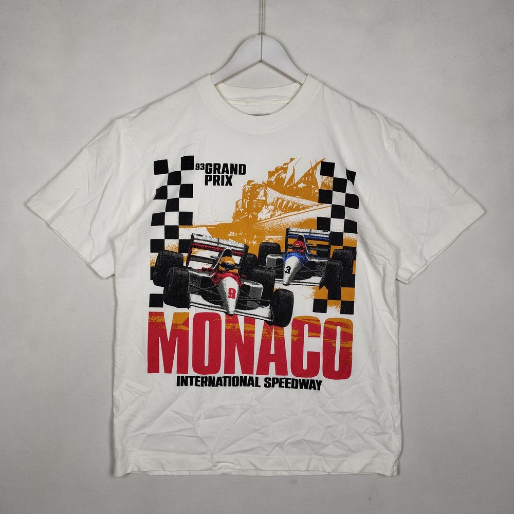 PacSun Mens M White Monaco Grand Prix Racing Graphic T-Shirt 93 Speedway